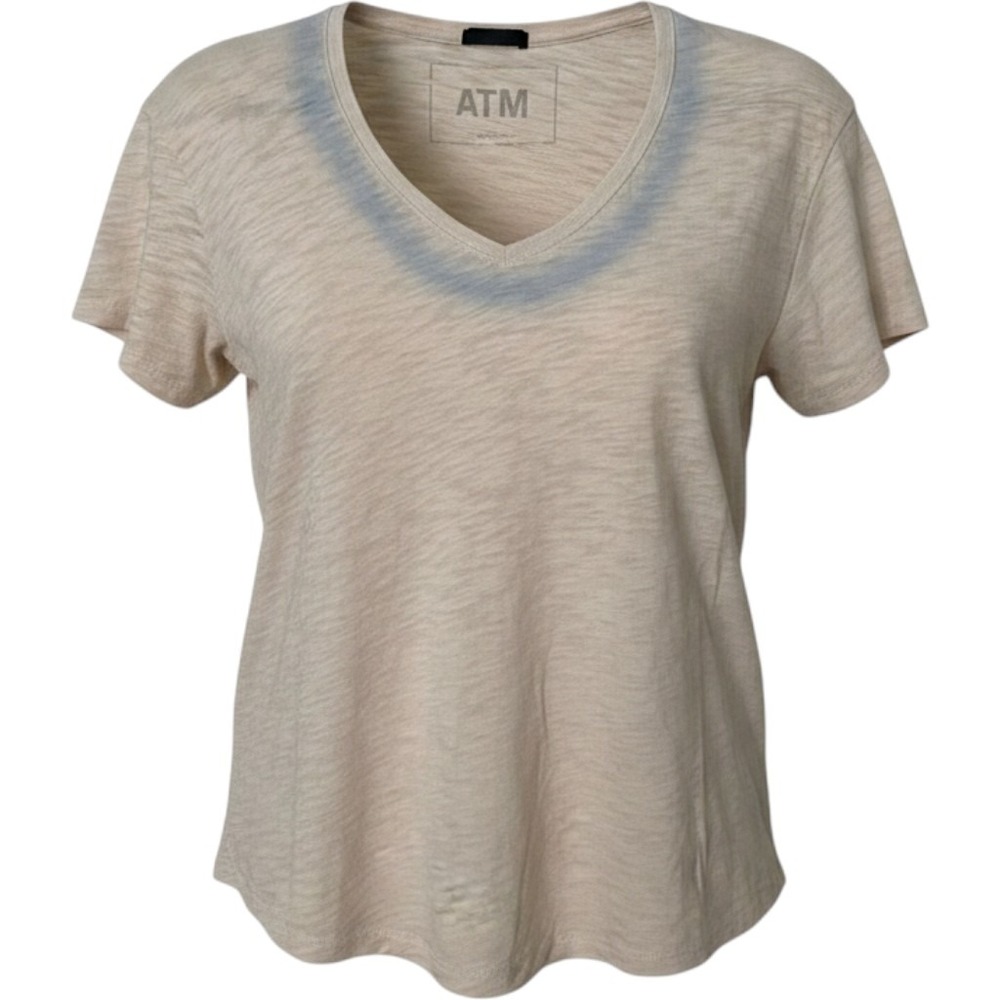 ATM Women's Relaxed V-Neck‎ Classic Style Shirt in Coral Stone Powder XS NWT